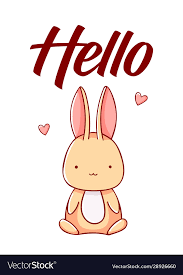 Cute bunny with heart cartoon kawaii hello flat Vector Image