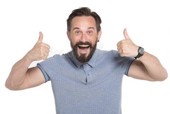 happy man showing thumbs up