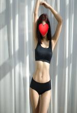 Slim Japanese model with black lingeire
