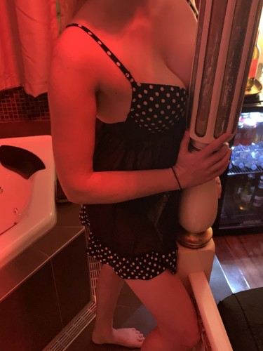 big boobs escort in polka dot bra