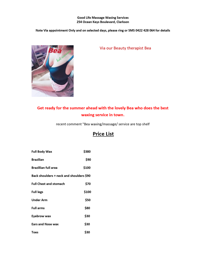 Bea waxing pricing 