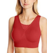 Blonde wearing red Ahh - bra