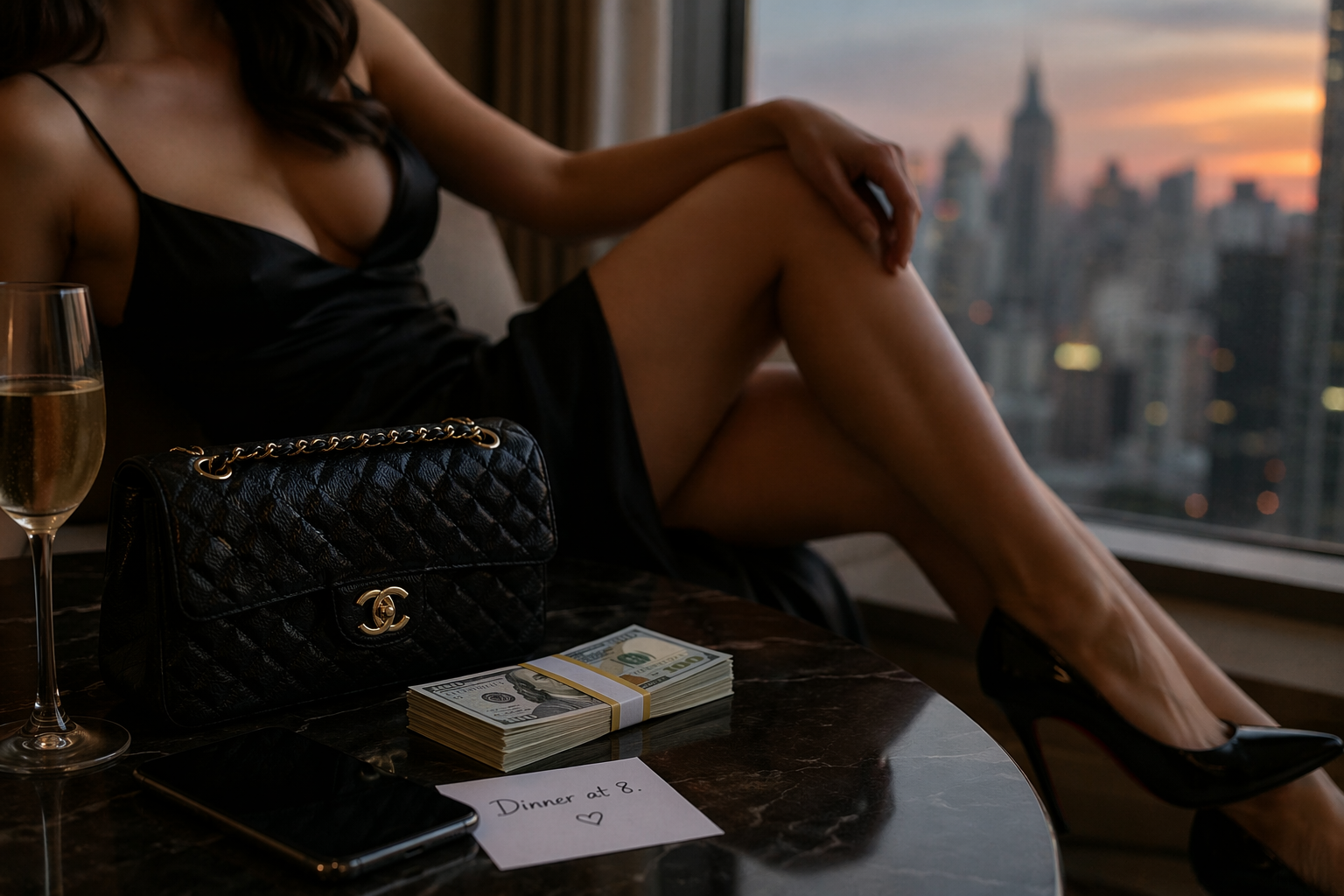 escorting sexy girl in black cash luxury life