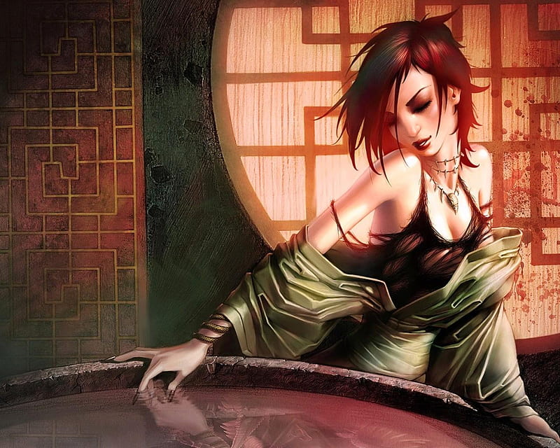slim red head cartoon girl in witch outfit