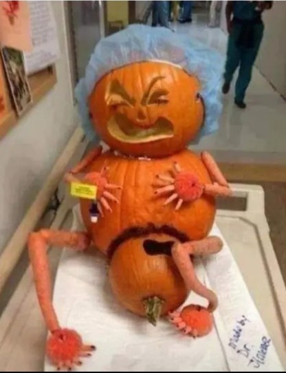 pumpkin girl giving birth to pumpkin baby