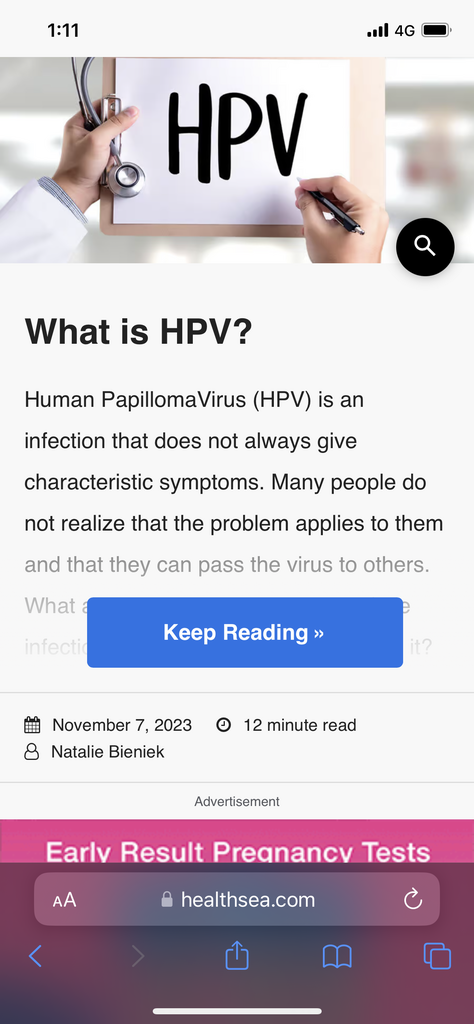 google screenshort about HPV